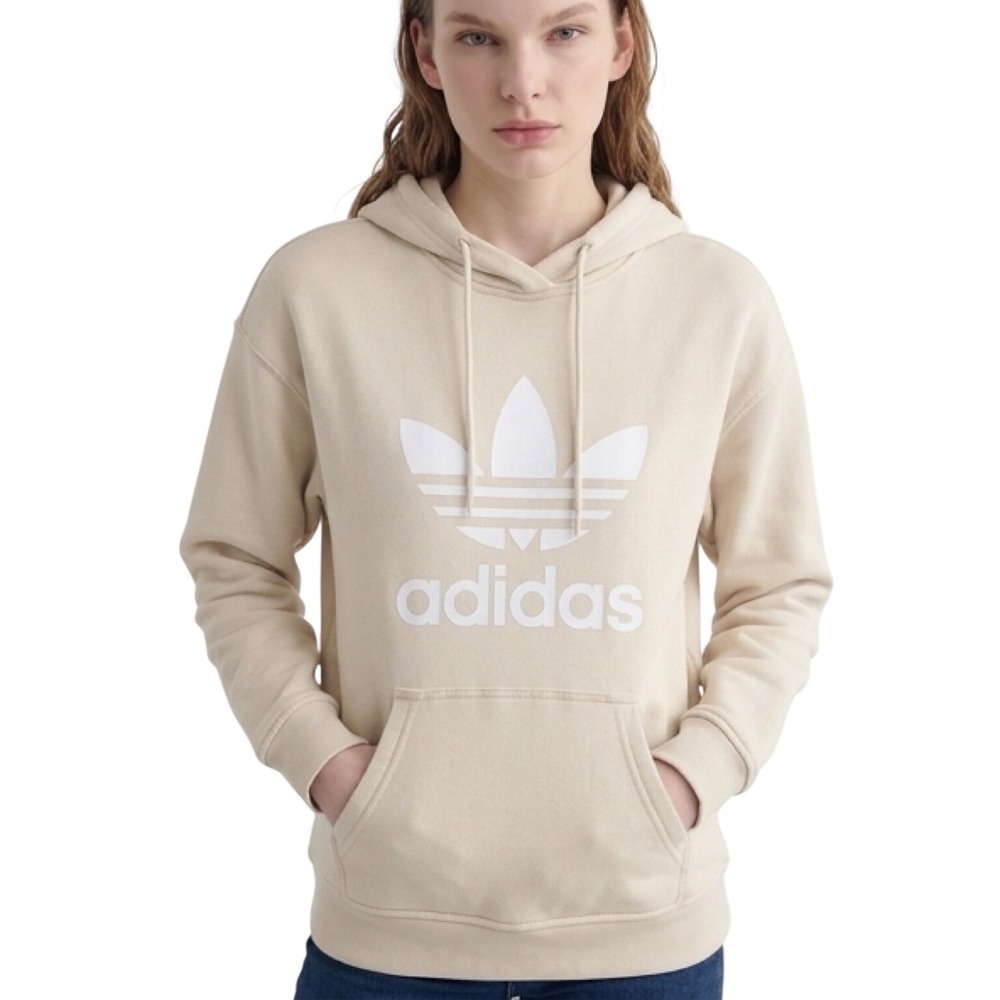 Adidas Originals Womens Trefoil‎ Hoodie Cream Beige Pullover Sweatshirt H06619